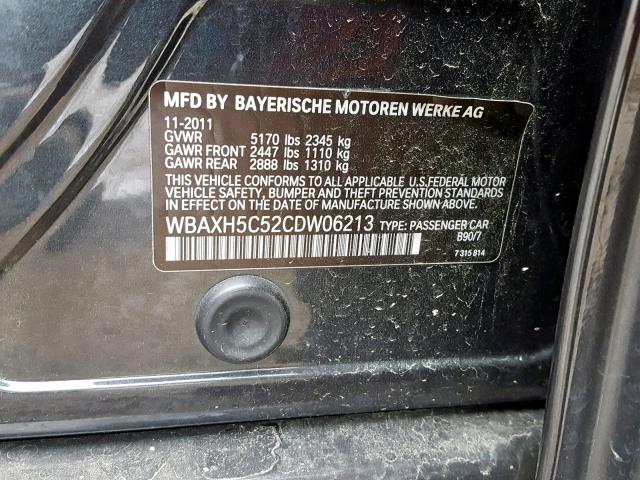 WBAXH5C52CDW06213 - 2012 BMW 528 XI BLACK photo 10