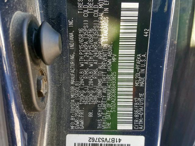 5TDZA23C66S493825 - 2006 TOYOTA SIENNA CE BLUE photo 10