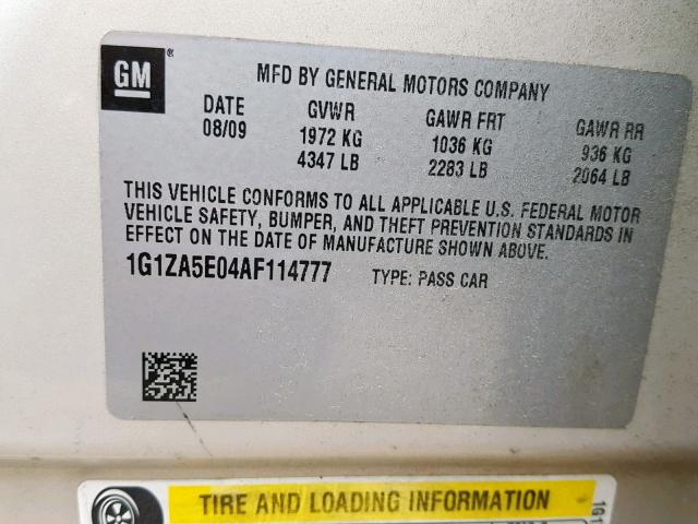 1G1ZA5E04AF114777 - 2010 CHEVROLET MALIBU LS Qızıl foto 10