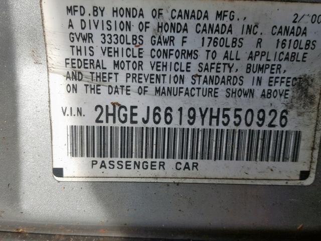 2HGEJ6619YH550926 - 2000 HONDA CIVIC BASE Boz foto 10