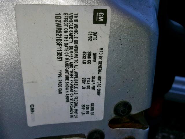 1G2WR52103F113567 - 2003 PONTIAC GRAND PRIX GRAY photo 10