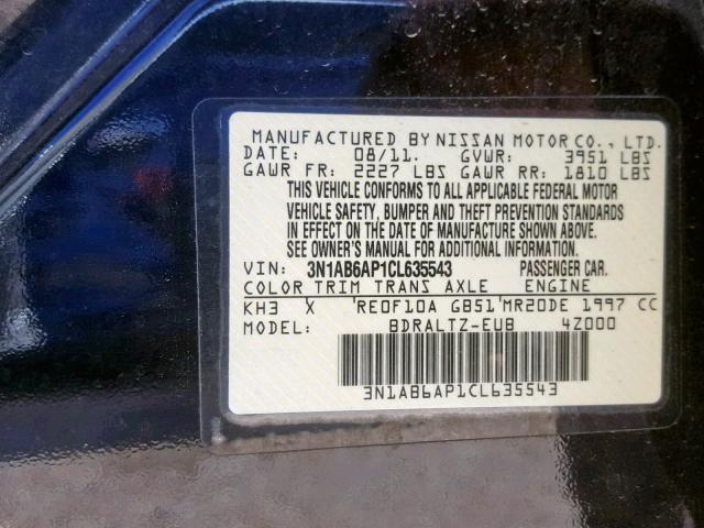 3N1AB6AP1CL635543 - 2012 NISSAN SENTRA 2.0 BLACK photo 10