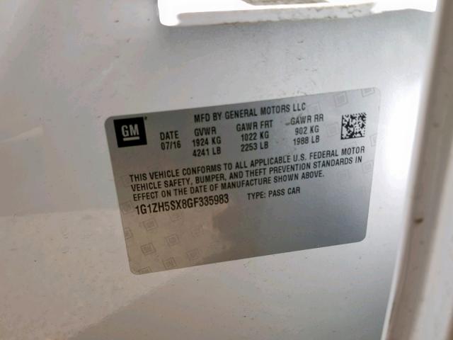 1G1ZH5SX8GF335983 - 2016 CHEVROLET MALIBU PRE WHITE photo 10