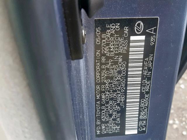 JTHBD192450100390 - 2005 LEXUS IS 300 BLUE photo 10