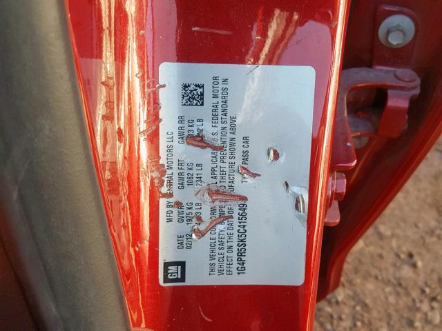 1G4PR5SK5C4156494 - 2012 BUICK VERANO CON RED photo 10