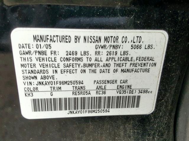 JNKAY01F96M250594 - 2006 INFINITI M35 BASE BLACK photo 10