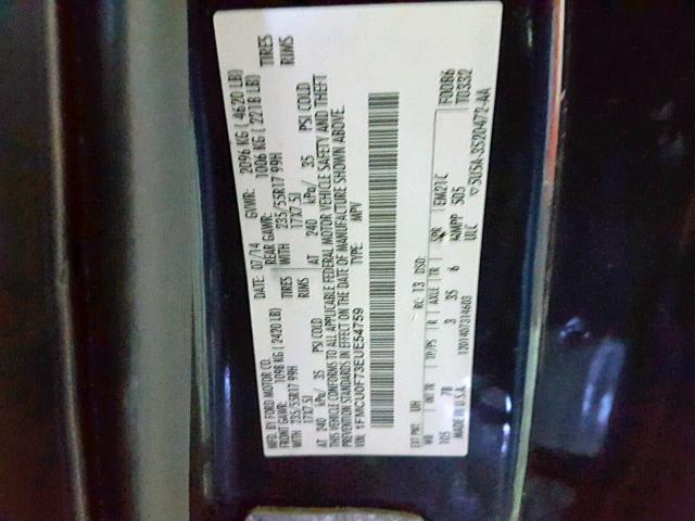 1FMCU0F73EUE54759 - 2014 FORD ESCAPE S BLACK photo 10