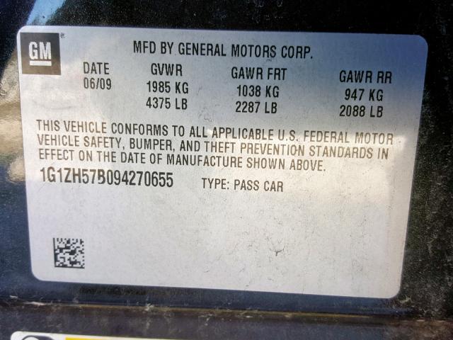 1G1ZH57B094270655 - 2009 CHEVROLET MALIBU 1LT შავი ფოტო 10