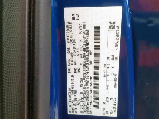 1FMCU0F7XHUA89601 - 2017 FORD ESCAPE S BLUE photo 10