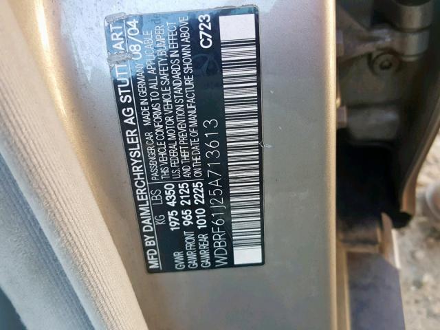 WDBRF61J25A713613 - 2005 MERCEDES-BENZ C 240 SILVER photo 10