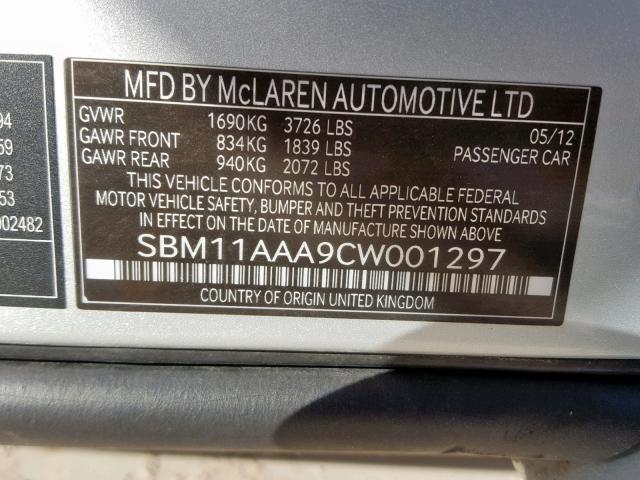 SBM11AAA9CW001297 - 2012 MCLAREN AUTOMOTIVE MP4-12C SILVER photo 10