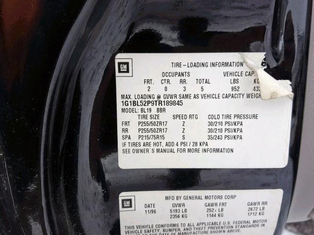 1G1BL52P9TR189845 - 1996 CHEVROLET CAPRICE / BLACK photo 10