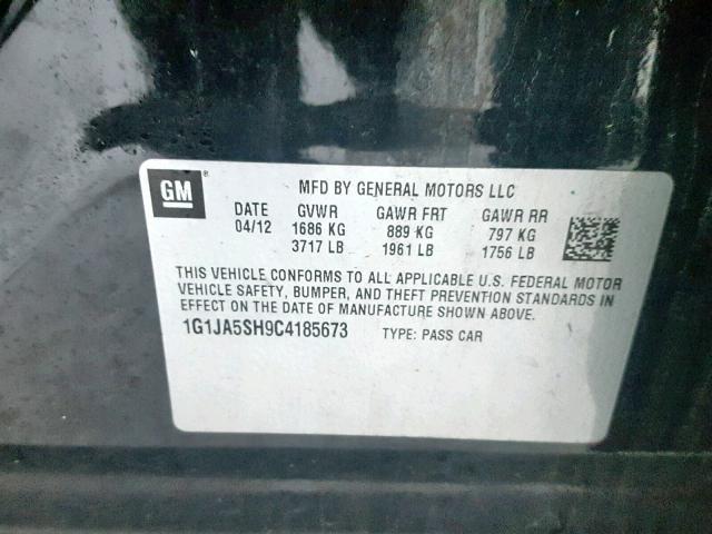 1G1JA5SH9C4185673 - 2012 CHEVROLET SONIC LS 黑色 照片 10