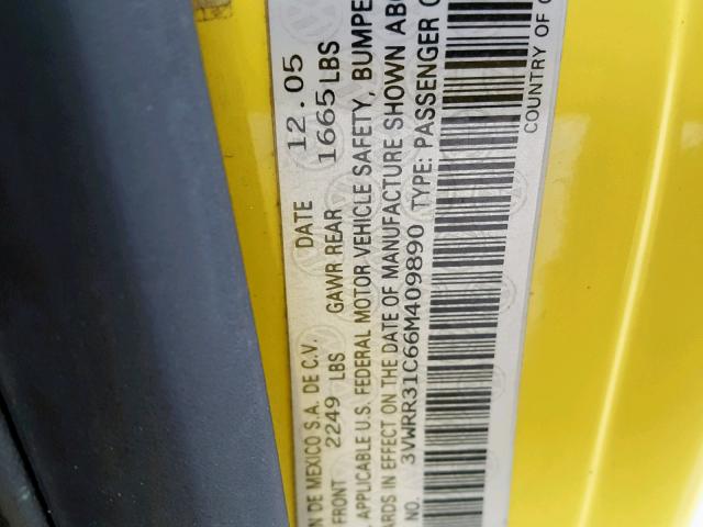 3VWRR31C66M409890 - 2006 VOLKSWAGEN NEW BEETLE Sarı foto 10