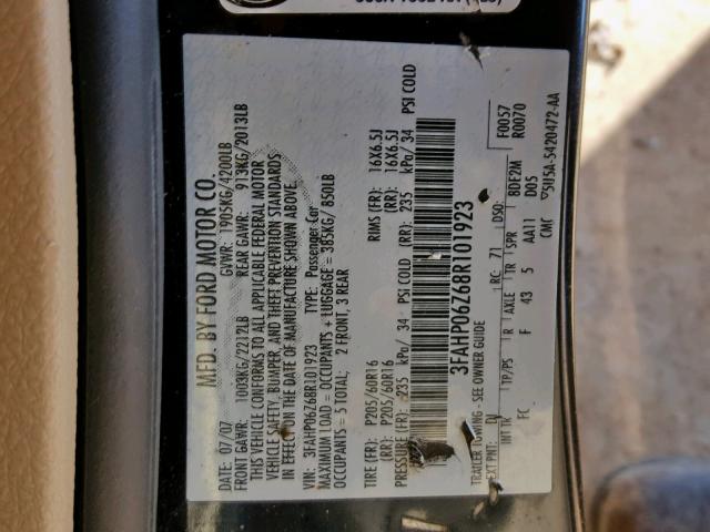 3FAHP06Z68R101923 - 2008 FORD FUSION S BLUE photo 10