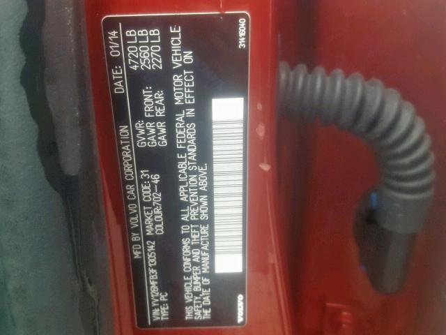 YV126MFB3F1305142 - 2015 VOLVO S60 PREMIE RED photo 10