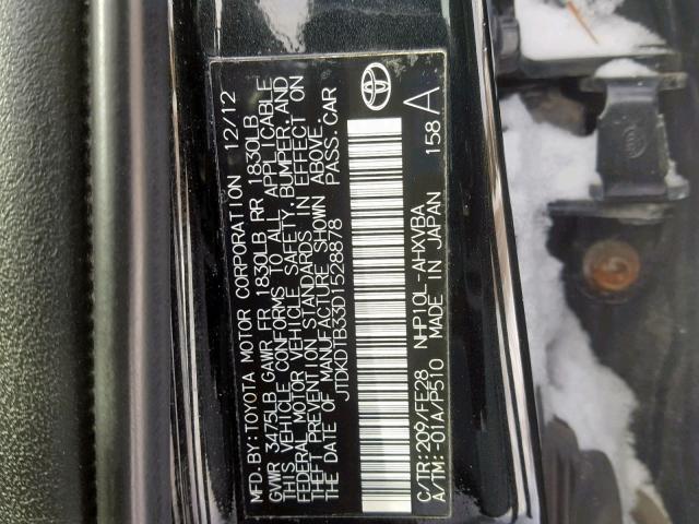 JTDKDTB33D1528878 - 2013 TOYOTA PRIUS C BLACK photo 10