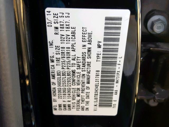 5J8TB3H34EL017818 - 2014 ACURA RDX BLACK photo 10