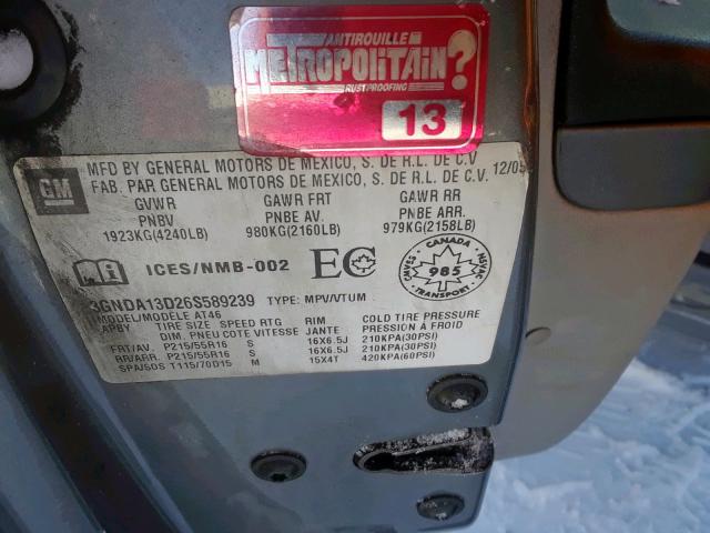 3GNDA13D26S589239 - 2006 CHEVROLET HHR LS Boz foto 10