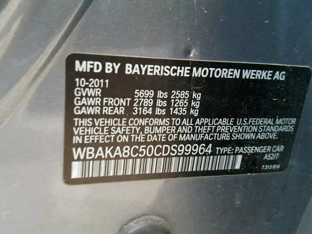 WBAKA8C50CDS99964 - 2012 BMW 750I GRAY photo 10