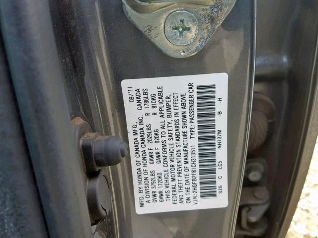 2HGFB2F81CH313511 - 2012 HONDA CIVIC EX GREEN photo 10