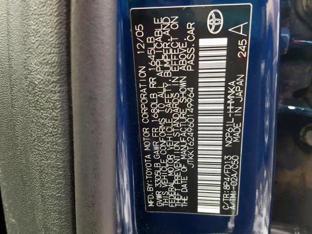 JTKKT624960149964 - 2006 TOYOTA SCION XA BLUE photo 10