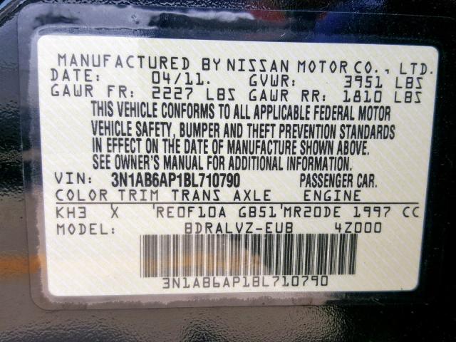 3N1AB6AP1BL710790 - 2011 NISSAN SENTRA 2.0 BLACK photo 10