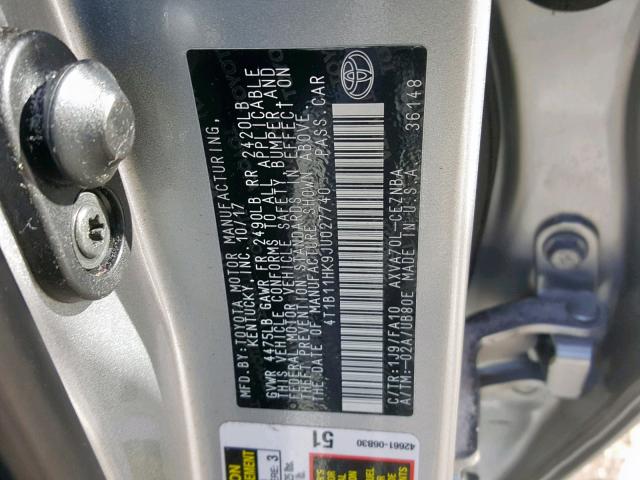 4T1B11HK9JU027740 - 2018 TOYOTA CAMRY SILVER photo 10