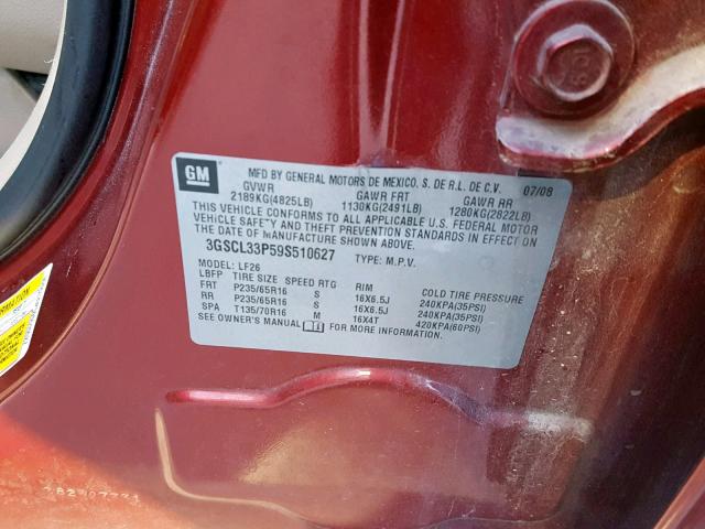 3GSCL33P59S510627 - 2009 SATURN VUE XE RED photo 10