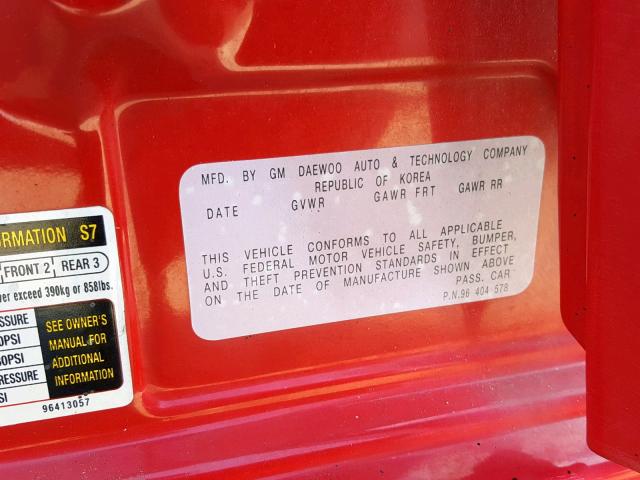 KL1TJ62624B145086 - 2004 CHEVROLET AVEO LS RED photo 10