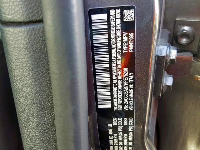 ZACCJBAB7HPE75236 - 2017 JEEP RENEGADE S GRAY photo 10