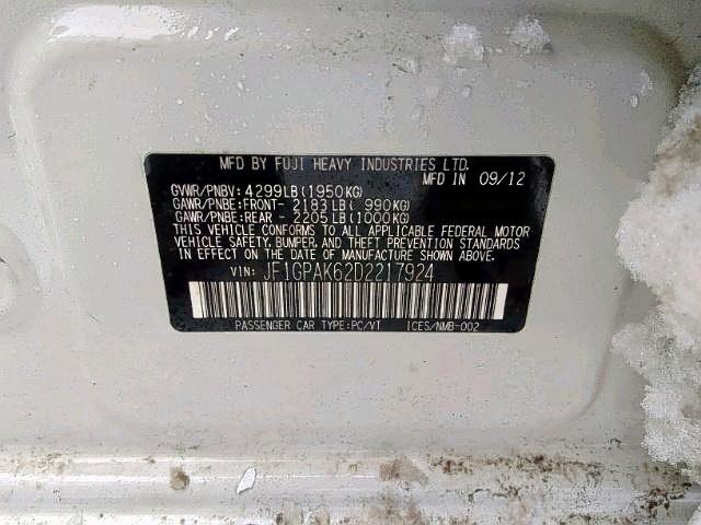 JF1GPAK62D2217924 - 2013 SUBARU IMPREZA LI WHITE photo 9