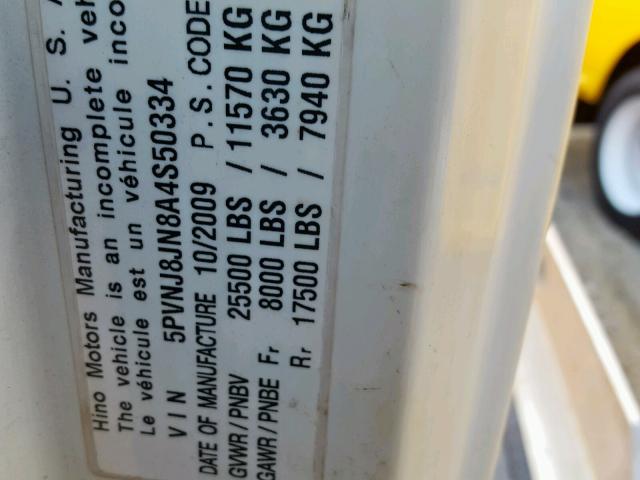 5PVNJ8JN8A4S50334 - 2010 HINO 258/268 WHITE photo 10