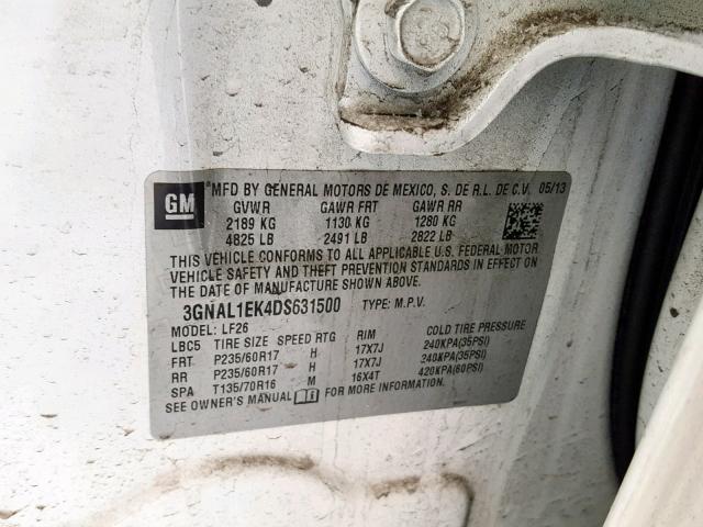 3GNAL1EK4DS631500 - 2013 CHEVROLET CAPTIVA LS 白色 照片 10