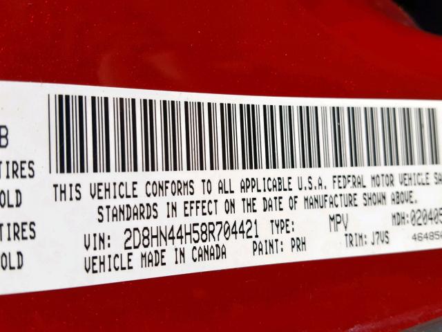 2D8HN44H58R704421 - 2008 DODGE GRAND CARA RED photo 10