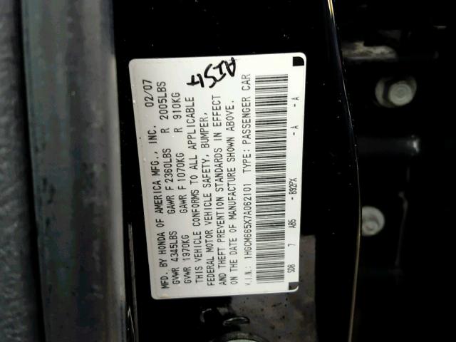 1HGCM665X7A062101 - 2007 HONDA ACCORD EX BLACK photo 10