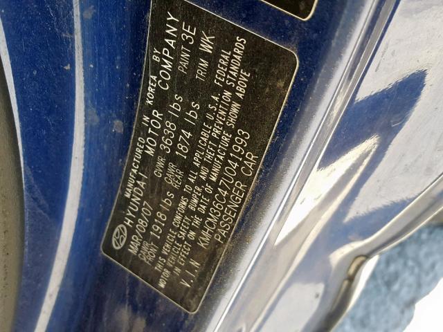 KMHCM36C47U041993 - 2007 HYUNDAI ACCENT GS BLUE photo 10