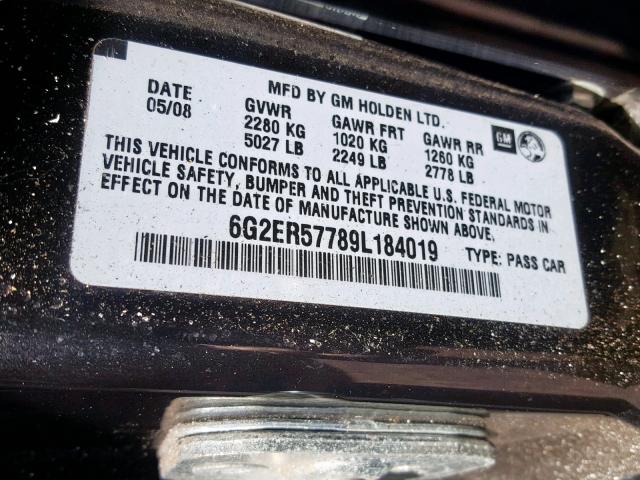 6G2ER57789L184019 - 2009 PONTIAC G8 BLACK photo 10