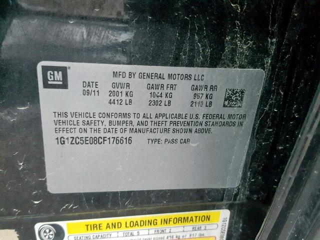 1G1ZC5E08CF176616 - 2012 CHEVROLET MALIBU 1LT შავი ფოტო 10