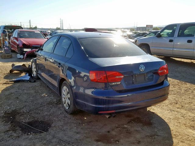 3VW2K7AJ1EM392894 - 2014 VOLKSWAGEN JETTA BASE BLUE photo 3