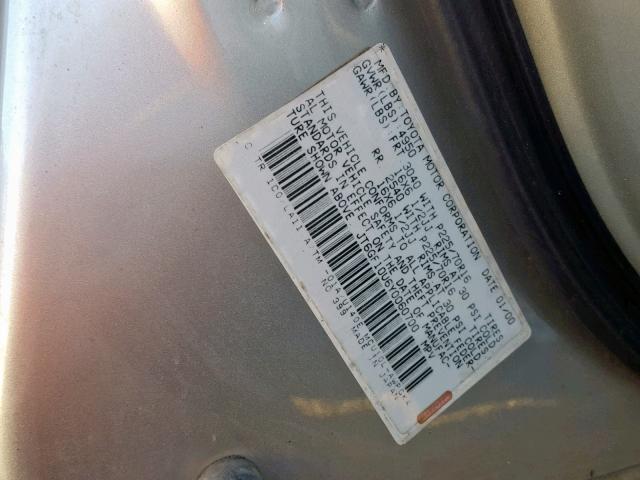 JT6GF10U6Y0060700 - 2000 LEXUS RX 300 SILVER photo 10