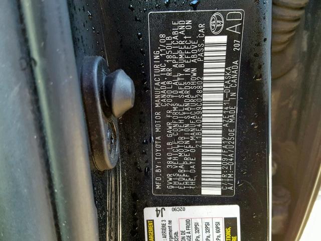 2T1BE40E99C028802 - 2009 TOYOTA COROLLA XR BLACK photo 10