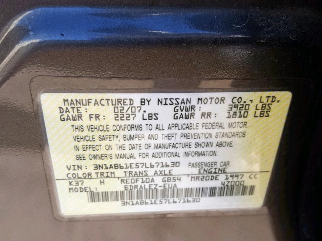 3N1AB61E57L671630 - 2007 NISSAN SENTRA 2.0 GRAY photo 10