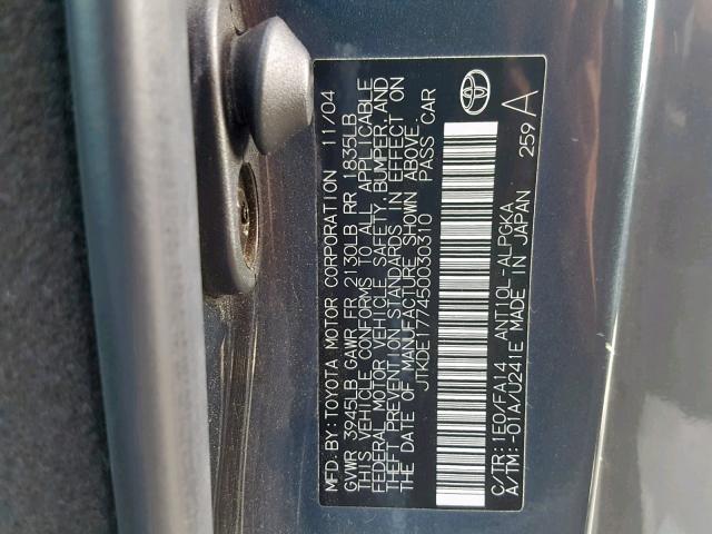 JTKDE177450030310 - 2005 TOYOTA SCION TC გრაფიტი ფოტო 10