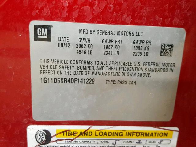 1G11D5SR4DF141229 - 2013 CHEVROLET MALIBU 1LT RED photo 10