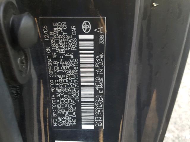 JTKDE177770198106 - 2007 TOYOTA SCION TC შავი ფოტო 10