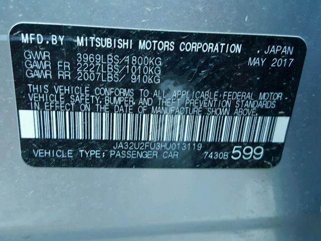 JA32U2FU3HU013119 - 2017 MITSUBISHI LANCER ES SILVER photo 10