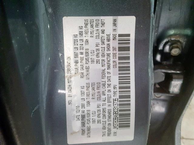 JM3TB3BA9B0313735 - 2011 MAZDA CX-9 GRAY photo 10