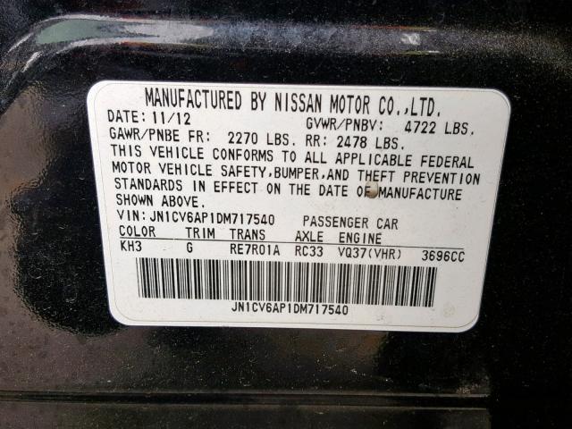 JN1CV6AP1DM717540 - 2013 INFINITI G37 BASE BLACK photo 10