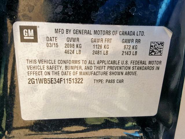 2G1WB5E34F1151322 - 2015 CHEVROLET IMPALA LIM BLACK photo 10